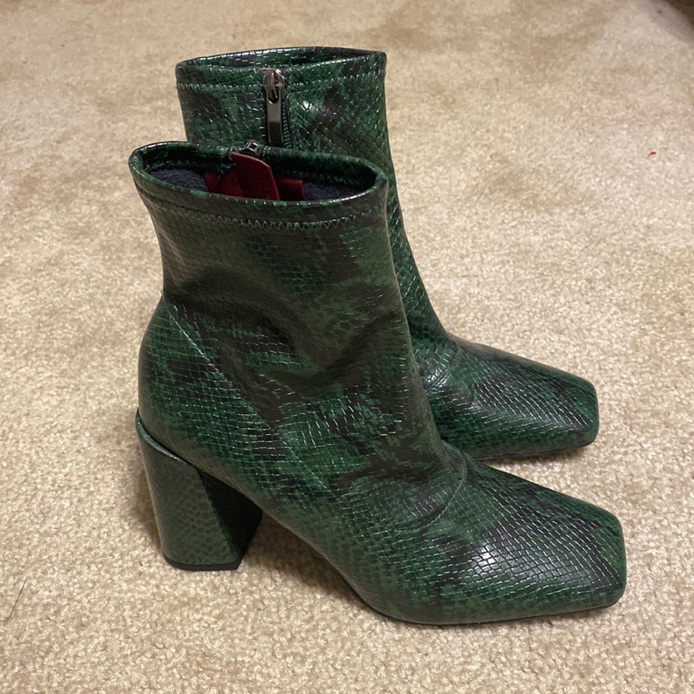 Greeen Snakeskin Print Bootie
